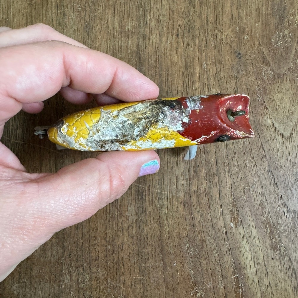 Vintage Heddon Wood Triple Treble Hook Hand‎ painted WELL LOVED fishing lure - Picture 2 of 7